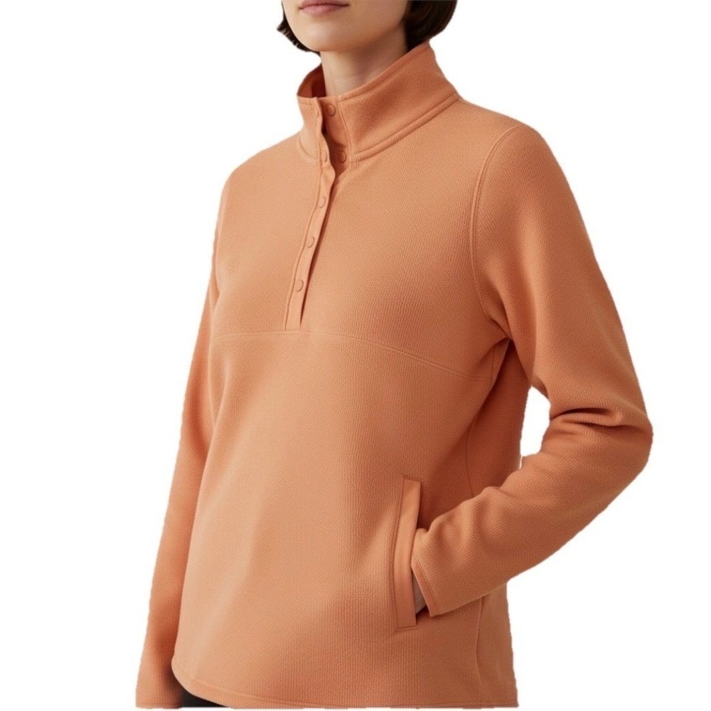 St. John's Bay Pullover‎ Sweatshirt Women XL Orange Parfait Snap Neck Fleece